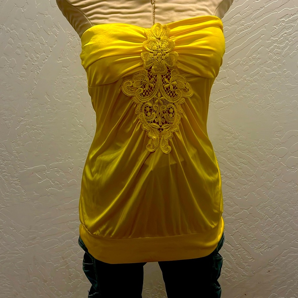 Yellow silky tube top
